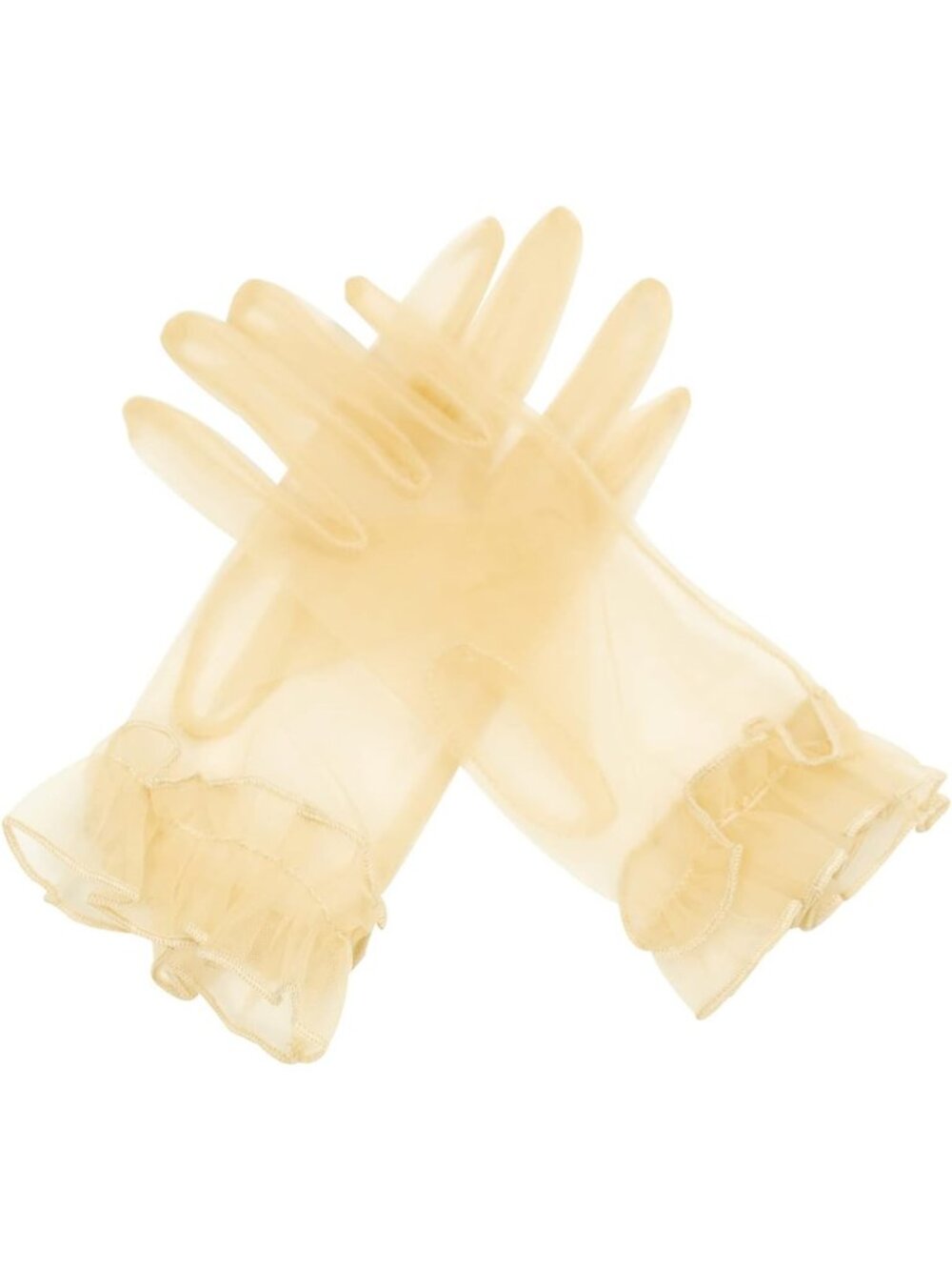Women's Champagne Ruffled Short Sheer Wrist Length Halloween Tulle Mesh Gloves